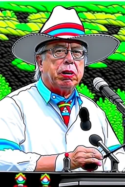 Ilustración vectorial de Gustavo Petro con gorra deportiva camisa colores negro, blanco y rojo, fondo negro