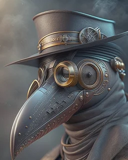 Best quality, masterpiece, ultra high definition,Futuristic, cyberpunk, Plague doctor mask, Comic style