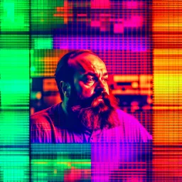 vintage photos arranged in a binary grid, a fat, bearded man (watching tv:1.8),,comic book panels, multiple angles, a mixture of lighting and color palettes.