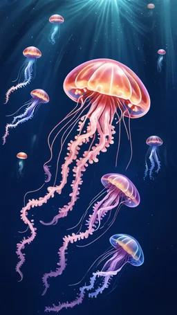 Draw jellyfish, translucent and slightly shining, floating in the dark. Let their forms blur like the boundaries between a dream and reality.