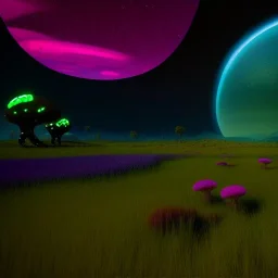 scifi landscape, herbivore alien animals that graze, bioluminsescent plants, bioluminescent flovers, 8k resolution, dynamic lighting, ultra hyperdetailed, Unreal Engine 5, ultra colourful, very small details, realistic