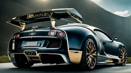 Rear View A stunningly realistic (((bugatti bentley x mansory))), intricate detail and perfection in every surface, glimmering metal and luxurious contours, a (perfect model) for a desktop wallpaper fit for high resolution screens, evoking a sense of futuristic elegance in a (4K cinematic atmosphere).