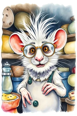 SKETCH WATERCOLOR PASTEL COLOURS - “Mr. Whiskers McStreusel crazy old mouse inside his magic cheese shop, a wiry fellow with wild white hair and glasses so large they practically covered his whole face.”