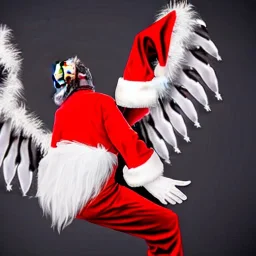 wings, freaky crazy Santa with wings, laughing, flying, satan wings