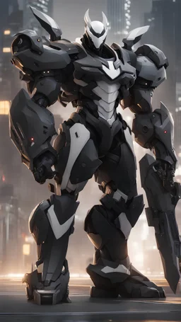 a close up of a Mega Giant in a venom suit, venomized, goth cybersuit, anime mech armor, overwatch character concept art, cyber skeleton, cyber japan armor, cyber fight armor, cyberpunk venom , hard surface character pinterest, reaper from overwatch, black heavy armor, mecha anthropomorphic penguin, mecha suit, venom mecha, muscular! cyberpunk