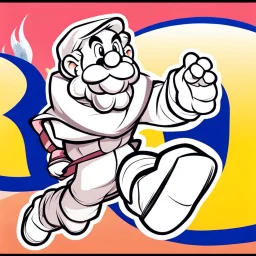 Male Fantasy RPG character, chaabi kawaii Mario proportions, lord of the rings inspiration, Vandyke beard, with a long ribbon held out in front as he runs from behind a large rock at an angle, isometric game