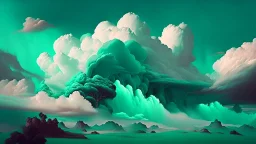 Phantasy landscape with dramatic cloud in peppermint color