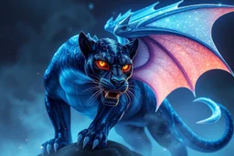 A panther with shimmering dragon scary ,cool wings