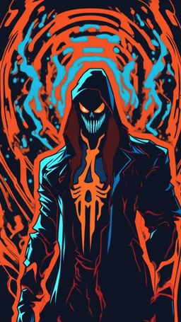 Mix between venom symbiote and Reaper in solo leveling shadow style with neon glowing blue