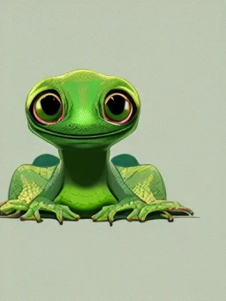 a green gecko with big cute eyes staring at you portrait minimalist