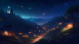 фэнтези стиль корейская природа, вечер, звезды