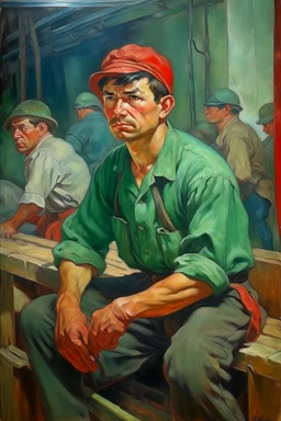 Yung man Worker soviet rights oil painting