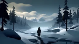 прогулка по замерзшему таинственному озеру в игре The long dark, надпись сверху The long dark