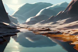 exoplanet, stream, water reflection, people, sci-fi.