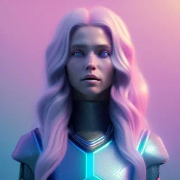 A portrait of a crystalised blue pink queen,smiling face, blue eyes, long blond hair, atmospheric, realistic, unreal engine, lighting, octane render.