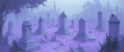A light purple graveyard with ghosts painted by Zhang Lu
