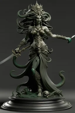 full-length persona, detailed, sword in hand, gorgon medusa