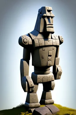 moai easter island golem robot with arms photorealistic