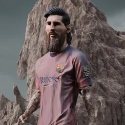 lionel messi statue wearing dragon scales, otherworldly, magnificent, majestic, highly intricate gigantic derelict statue, Realistic photography, incredibly detailed, ultra high resolution, 8k, complex 3d render, cinema 4d.