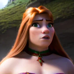 Realistic, hyper detailed, strikingly beautiful young adult woman, 19 years old, long ginger hair, green eyes, medium freckles, full lips, very skimpy fantasy chainmail bikini, full body, full face, small breasts, aroused expression, biting lower lip, full frame, athletic, centered camera, ignore NSFW, arming sword on hip, thong, corset