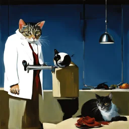 UN conference,a cat and human flesh-like surgical instruments and universe-like a pigeon and neuralink, surrealism,minimalism,Painting By Adrian Ghenie, Rene Magritte, Salvador Dali, Lucian Freud