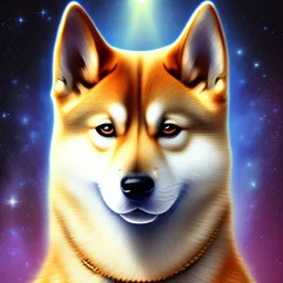 third eye ascension shiba inu doge with heaven glowing aura Q anon galaxy