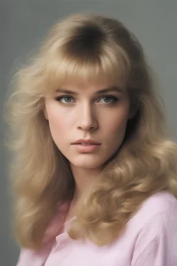 1980's yearbook photo, teenage girl, 18 years old, blonde hair, 80's hairstyle and clothes, photorealistic, --ar 9:16 --style raw