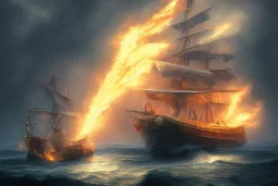 old ship fire lightning