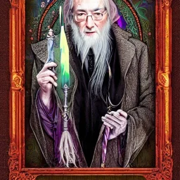 Portrait of a 90 year old warlock like Albus Dumbledore, Gandalf, Merlin, Sherlock Holmes and Mary Poppins