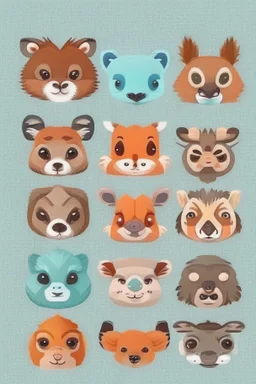 cute avatar animal heads on a white backgrounds.