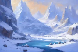 Sunny day, winter, ice, fantasy, sci-fi, rocks, mountains, rodolphe wytsman impressionism paintings