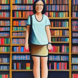 Full body portrait, painting, medium shot lady BookstoreGirl