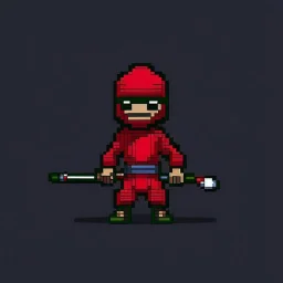 a pixel art-style simple 32-bit Ninja with a red outfit