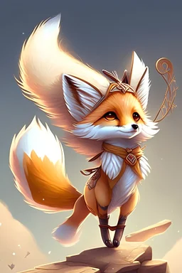 Cute little fox is goddess, kight long bow, fly to mount