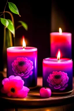 I want a logo to my account of handmade candles , I want a mixture between paeonia flower and purple candles with some Amethyst stones and glow
