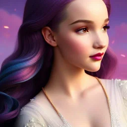 Dove Cameron's highly detailed flawless unmarked unblemished beautiful face, meticulously detailed multi-hued hair; digital painting, artstation, smooth, sharp focus, colorful illustration, art by Lisa Frank, artgerm, Greg Rutkowski, Alphonse Mucha and William-Adolphe Bouguereau, Unreal Engine 5