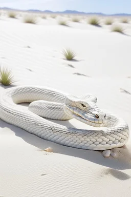 All white textured cobra , in a white desert sands a small Aloe vera., a white big king cobra snake ready to attack with her head