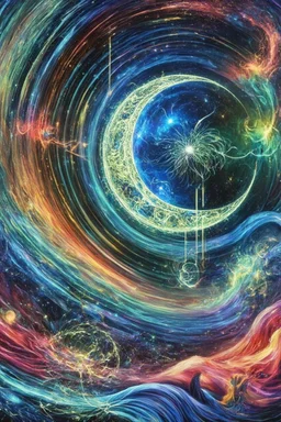 in the midst of universal movement it has been rendered stationary; surreal neon celestial art