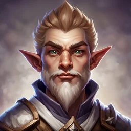 Generate a dungeons and dragons character portrait of the face of a male cleric of twilight handsome rock gnome. He has light brown hair, eyebrows, clean shaved. He's 21 years old. Serious demeanor.