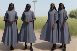 4 suore africane con tunica grigia figura intera fino ai piedi