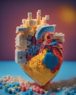 the anatomy of a human heart made of Lego pieces bricks, soft colors, space, cinematic lights