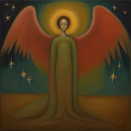 Since my angel stopped watching over me, he can freely unfold his wings and split the silence of the stars, semi-abstract painting by artist "Mark Rothko", by artist "Leonora Carrington"