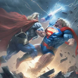 Superman destroying Thor in a fight