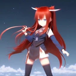 long red hair cute beatiful ritsuka fujimaru gudako standing in peace in front of the moon fate/grand order