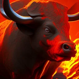 Bull, red, black, fire, lava, masterpiece, expert, 8K, hyperrealism, sharp focus, cinematic lighting