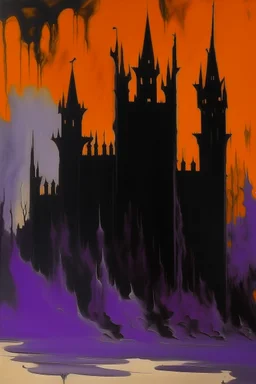 A violet citadel with bats painted by Clyfford Still