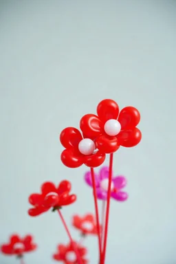 plastic balloon flowers, red bacground