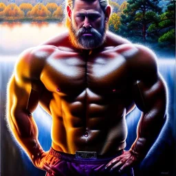 Ultra detailed fullbody Portrait in oil on canvas of Trunks merges with Thor ,extremely detailed digital painting,extremely detailed face,crystal clear Big eyes, mystical colors ,perfectly centered image, perfect composition, rim light, beautiful lighting,masterpiece,8k, stunning scene, raytracing, anatomically correct, in the style of Wizyakuza and robert e howard and InHyuk Lee and Ohrai Noriyoshi and Simon Bisley.