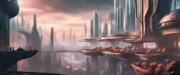 Beançon city view in fantasy cyberpunk style