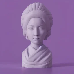a portrait of a marble statue woman, in the style of constantin brancusi and wes anderson, kawaii style, purple tones, detailed, pastel colors, 3D, octane render, trending on artstation